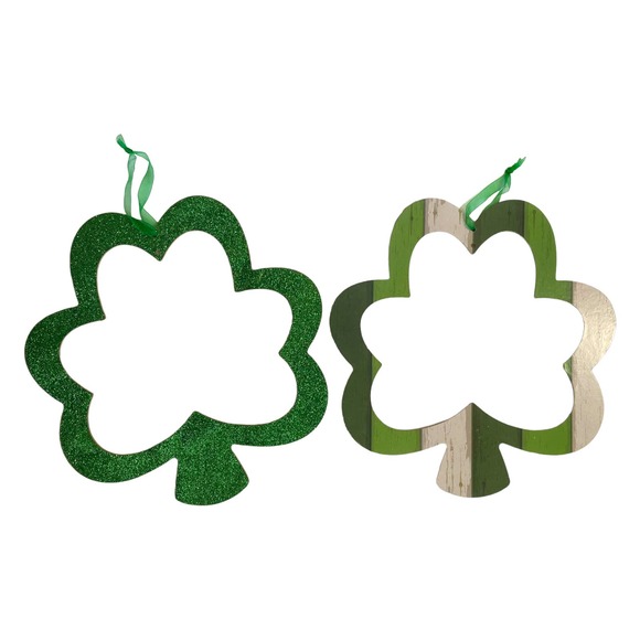 Set of 2 Saint Patrick’s Day Green & Farmhouse Shamrock Sign Wall Door Hanger - Picture 2 of 10